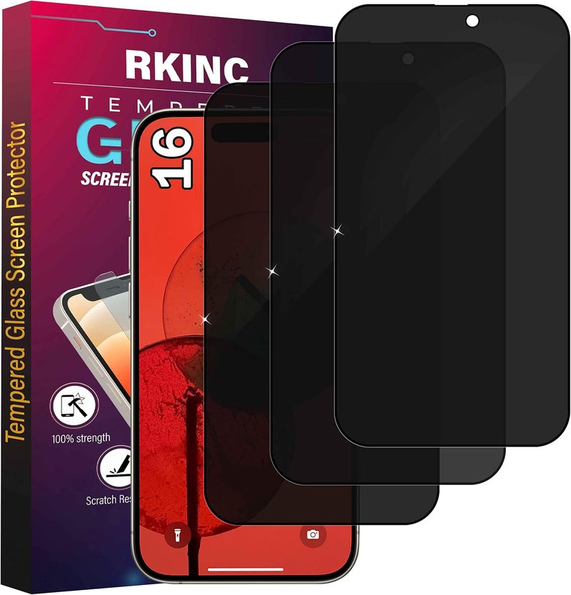 RKINC Screen Protector [3-Pack] for iPhone 16, Privacy Tempered Glass Film Screen Protector, [Anti Spy][Anti-Scratch][Bubble-Free] - Image 1