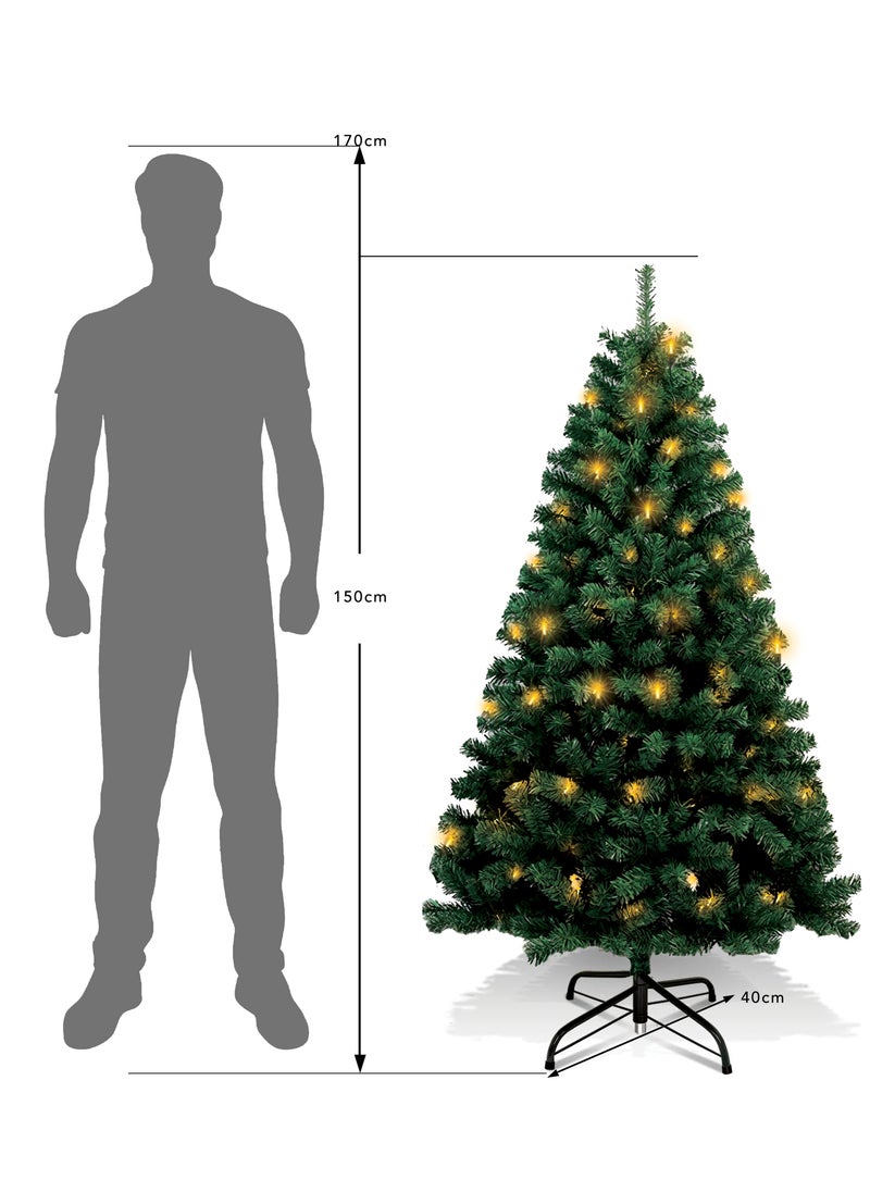 Jinou Christmas Tree 5ft with 100 Golden LED lights & Skirt - Made by Premium Quality PVC Material with Sturdy Metal Stand - Artificial Christmas tree for Home, Office, Shop, Indoor & Outdoor Parties  - Image 2
