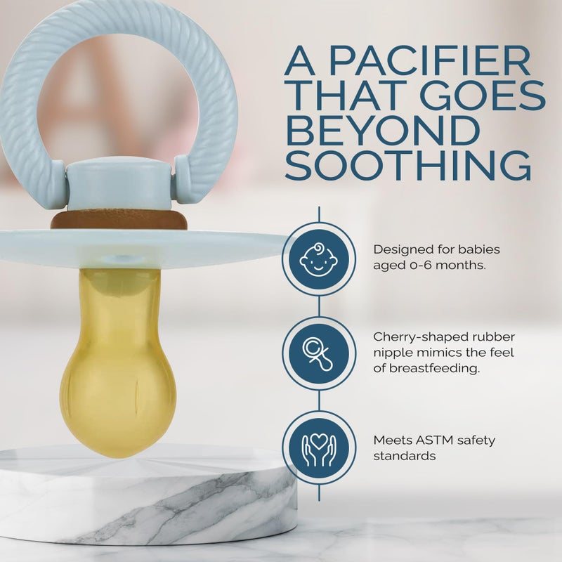 Itzy Ritzy Natural Rubber Newborn Pacifiers (Set of 2) â€“ Baby Pacifiers with Cherry-Shaped Nipple & Large Air Holes for Added Safety; Set of 2 Binkies in Harbor & Coast (Ages 0 â€“ 6 Months) - Image 3