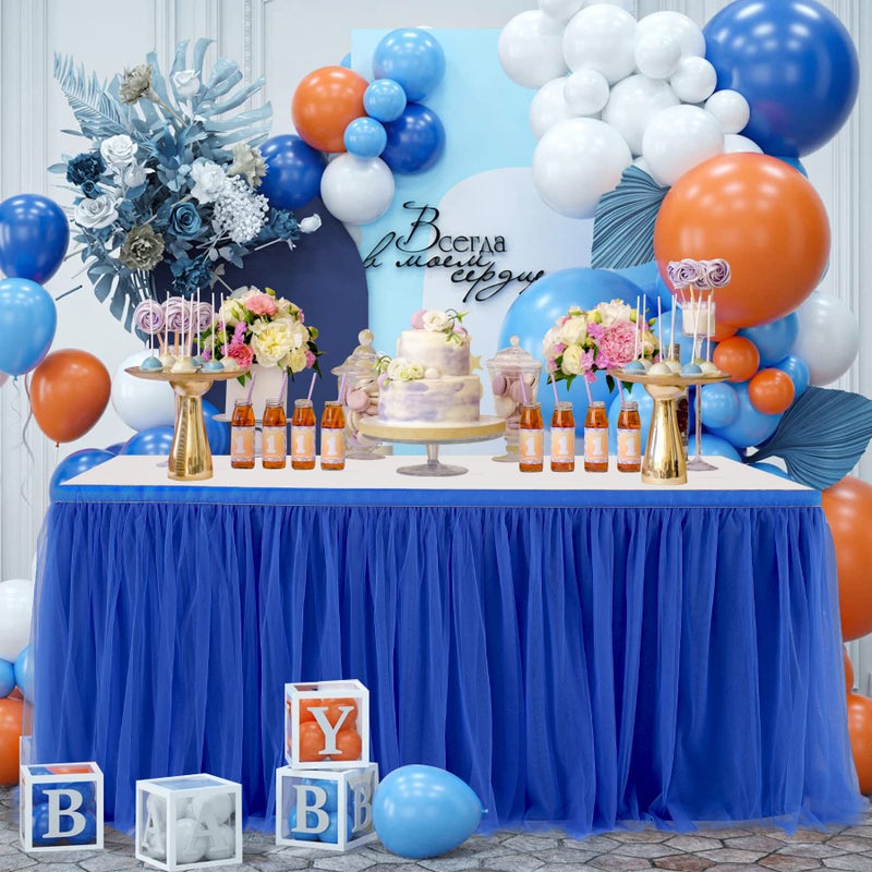 Suppromo Royal Blue Tulle Table Skirt for Baby Shower Tutu Table Cloth Cover for 6ft Rectangle Tables or Round Tables for Wedding Reception, Bridal Shower, Birthday Party, Graduation, Banquet Decorations  - Image 4