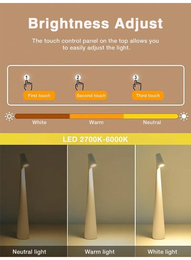 لمسة التحكم في مصابيح الطاولة LED - قابلة لإعادة الشحن وبدون حبل ، وضع 3 ألوان وبدون مستويات من الإضاءة ، غطاء المصابيح البلاستيكية المتوهجة ، شحن USB ، المصابيح المحمولة ، مناسبة لغرفة النوم ، مطعم ، مكتب ، القراءة ، الهدايا المنزلية الأنيقة - Image 4