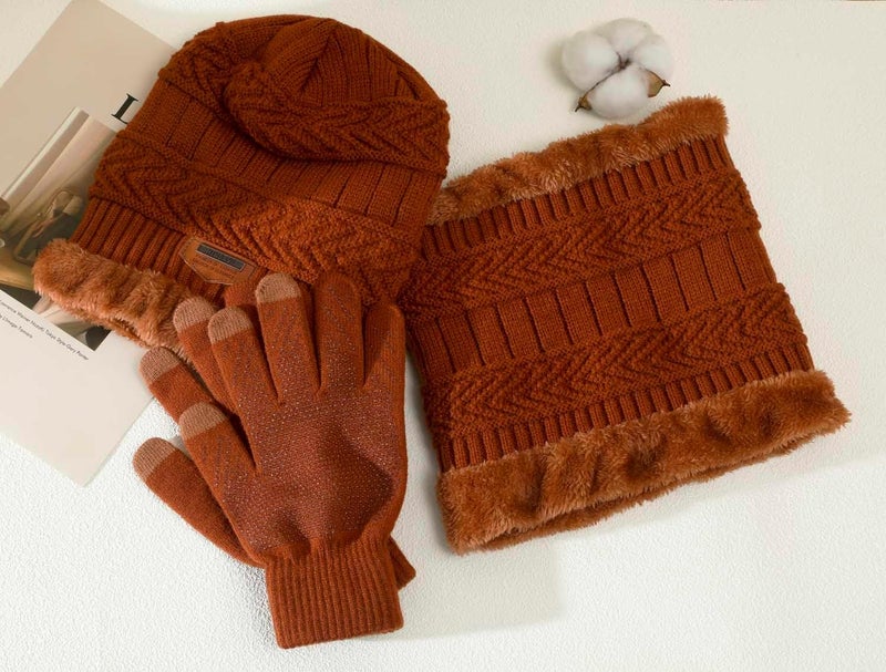HINDAWI Winter Hat Scarf Gloves Slouchy Beanie Snow Knit Skull Cap Touch Screen Mittens Circle Scarves for Women Men - Image 2