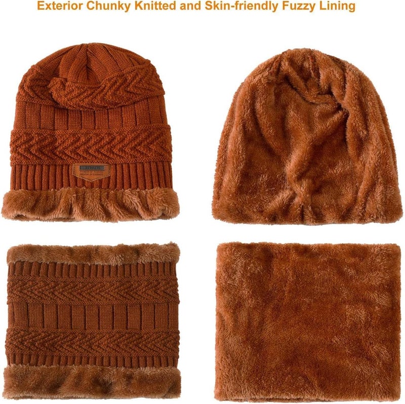 HINDAWI Winter Hat Scarf Gloves Slouchy Beanie Snow Knit Skull Cap Touch Screen Mittens Circle Scarves for Women Men - Image 3