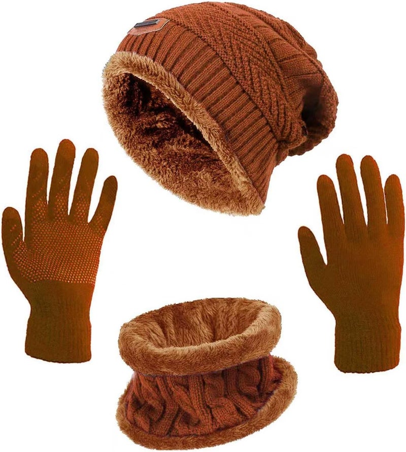 HINDAWI Winter Hat Scarf Gloves Slouchy Beanie Snow Knit Skull Cap Touch Screen Mittens Circle Scarves for Women Men - Image 1