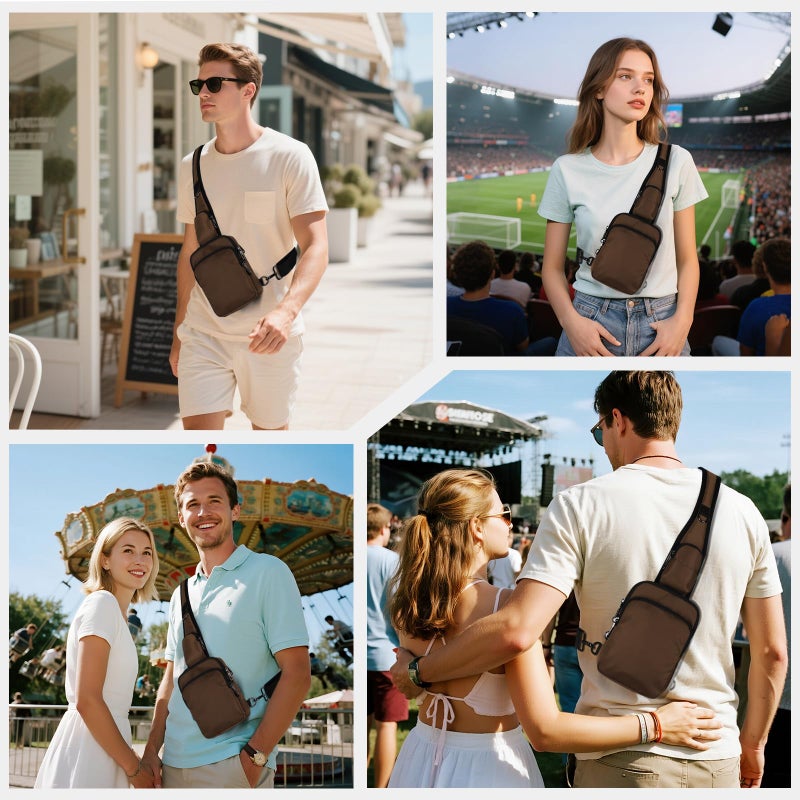 VADOO Sling Bag, Crossbody Bag with Zipper Lock, RFID Blocking & Water Resistant for Men and Women(Brown) - Image 2