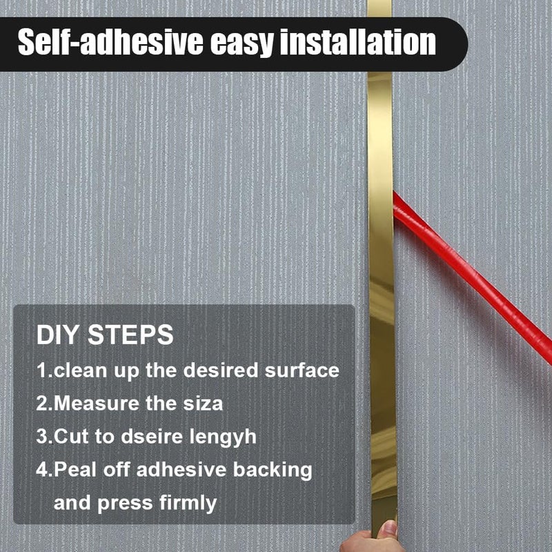 VICTAC Flexible Self-Adhesive Stainless steel PVD coated 8K Mirror Gold finish Flat trim patti Strip profile 15 mm x 16.4ft(5mtr) Pack of 1 roll for wall Decoration, Furniture, Highlighters - Image 5