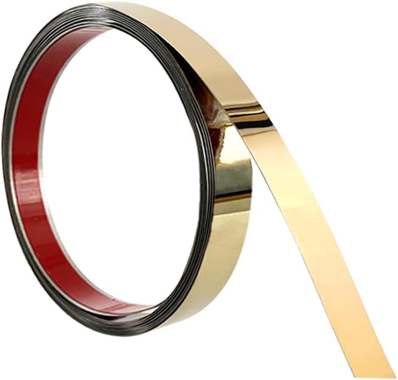 VICTAC Flexible Self-Adhesive Stainless steel PVD coated 8K Mirror Gold finish Flat trim patti Strip profile 15 mm x 16.4ft(5mtr) Pack of 1 roll for wall Decoration, Furniture, Highlighters - Image 1