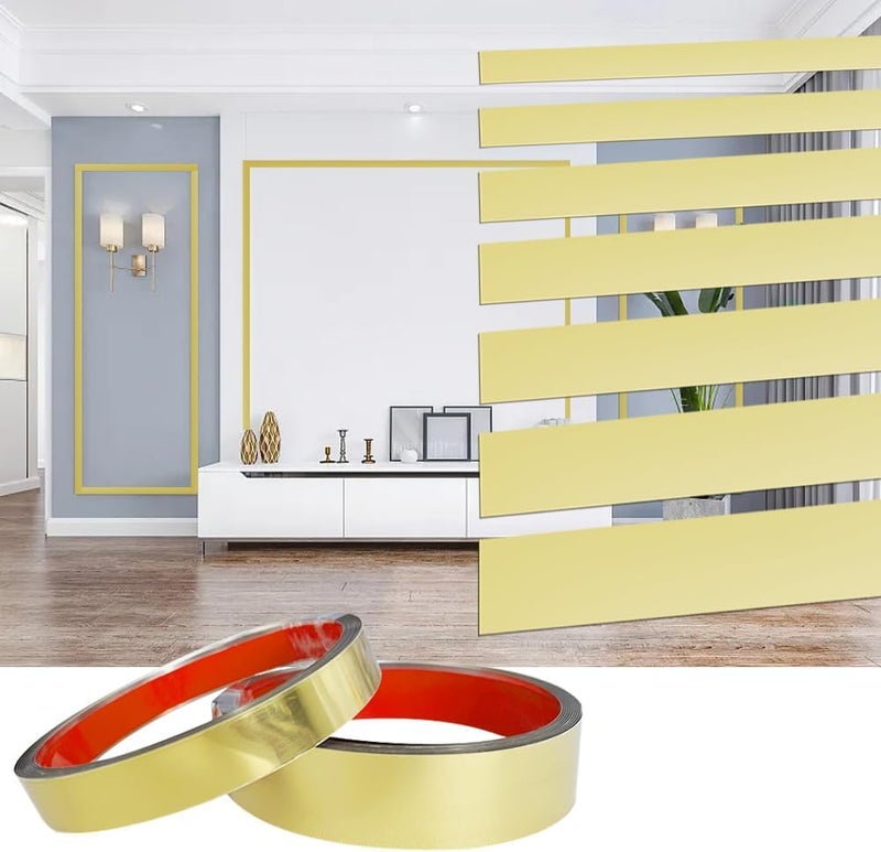 VICTAC Flexible Self-Adhesive Stainless steel PVD coated 8K Mirror Gold finish Flat trim patti Strip profile 15 mm x 16.4ft(5mtr) Pack of 1 roll for wall Decoration, Furniture, Highlighters - Image 4