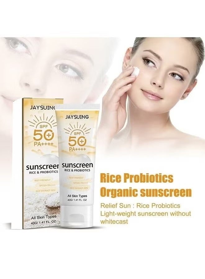 Jaysuing Rice & Probiotics Sunscreen SPF 50+ pa++++,Moisturizing Sunscreen Protect skin, Prevent UV Damage,Rice Probiotics Nourish & Whitening Skin 40g - Image 2