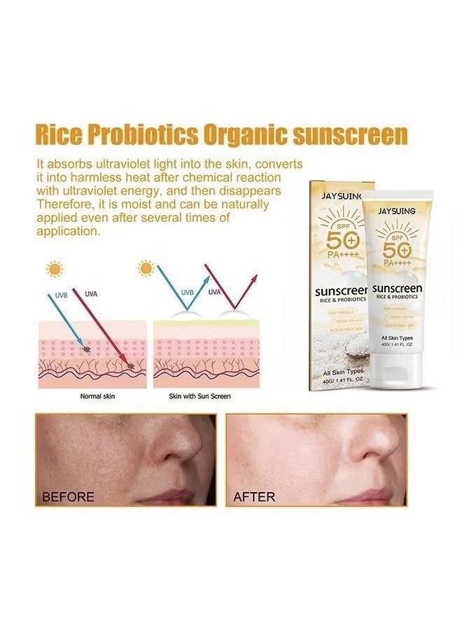 Jaysuing Rice & Probiotics Sunscreen SPF 50+ pa++++,Moisturizing Sunscreen Protect skin, Prevent UV Damage,Rice Probiotics Nourish & Whitening Skin 40g - Image 3