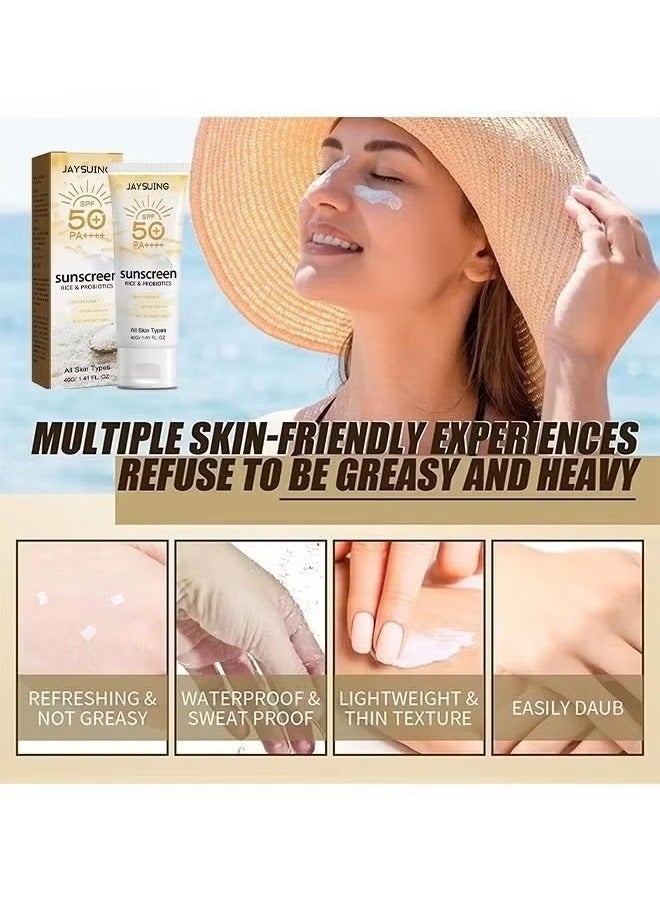 Jaysuing Rice & Probiotics Sunscreen SPF 50+ pa++++,Moisturizing Sunscreen Protect skin, Prevent UV Damage,Rice Probiotics Nourish & Whitening Skin 40g - Image 4