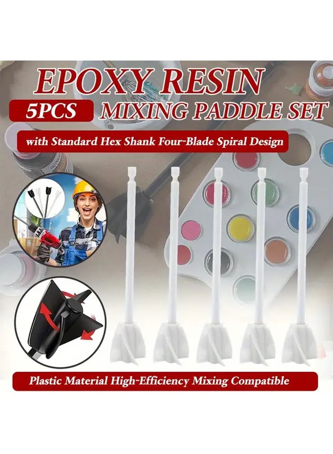 5 Pcs White Epoxy Resin Mixing Paddle Set with Hex Shank for DIY Crafts - Image 1