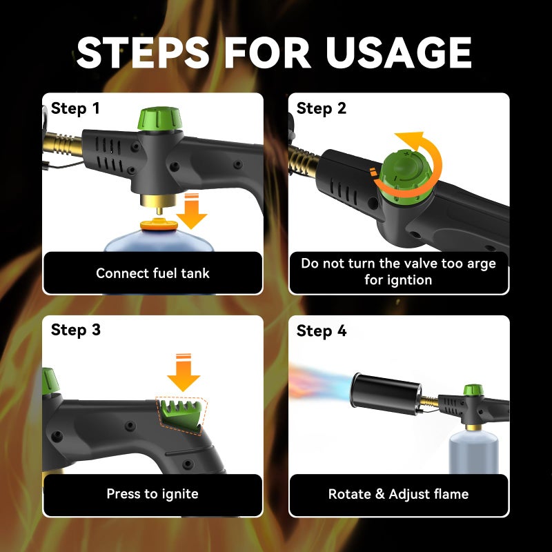 4ALLTECH Propane Cooking Torch - 4ALLTECH Adjustable Flame Torch Gun, 1472Â°F for Sous Vide, Searing Steak, Creme Brulee, Campfires & Grills (Connects to Propane/MAPP Tanks) - Image 5