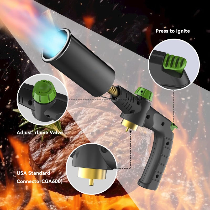 4ALLTECH Propane Cooking Torch - 4ALLTECH Adjustable Flame Torch Gun, 1472Â°F for Sous Vide, Searing Steak, Creme Brulee, Campfires & Grills (Connects to Propane/MAPP Tanks) - Image 3