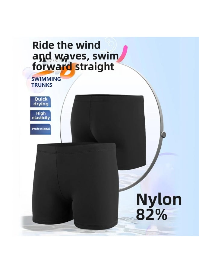 Generic Men's Boxer Swimming Trunks Quick-drying Comfortable High-elastic Plus Size Swimming Trunks Hot Spring Swimming Pool Special Racing Swimming Trunks-Color:9681 Pure Black Boxer Swimming Trunks-  - Image 2