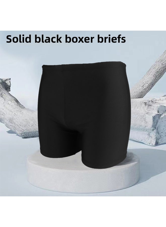 Generic Men's Boxer Swimming Trunks Quick-drying Comfortable High-elastic Plus Size Swimming Trunks Hot Spring Swimming Pool Special Racing Swimming Trunks-Color:9681 Pure Black Boxer Swimming Trunks-  - Image 1