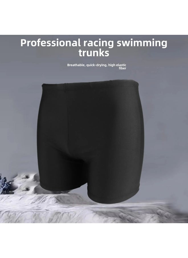 Generic Men's Boxer Swimming Trunks Quick-drying Comfortable High-elastic Plus Size Swimming Trunks Hot Spring Swimming Pool Special Racing Swimming Trunks-Color:9681 Pure Black Boxer Swimming Trunks-  - Image 3