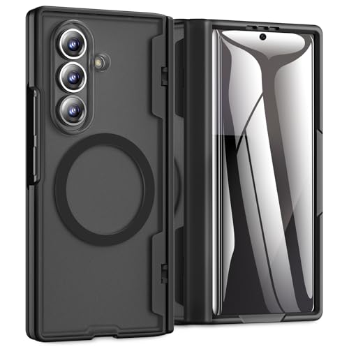 Caka for Samsung Galaxy Z Fold 7 Case [Compatible with MagSafe] [Hinge Protection] [Built-in HD Screen Protector] Translucent Hard Shockproof Magnet Phone Cover for Zfold 7 - Black - Image 1