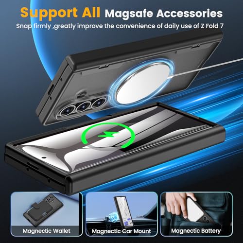Caka for Samsung Galaxy Z Fold 7 Case [Compatible with MagSafe] [Hinge Protection] [Built-in HD Screen Protector] Translucent Hard Shockproof Magnet Phone Cover for Zfold 7 - Black - Image 4