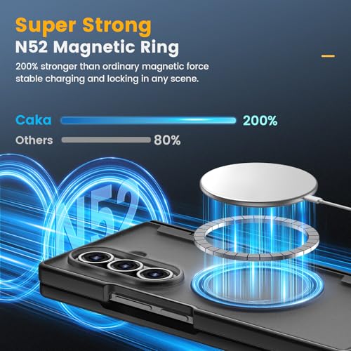 Caka for Samsung Galaxy Z Fold 7 Case [Compatible with MagSafe] [Hinge Protection] [Built-in HD Screen Protector] Translucent Hard Shockproof Magnet Phone Cover for Zfold 7 - Black - Image 3