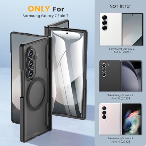 Caka for Samsung Galaxy Z Fold 7 Case [Compatible with MagSafe] [Hinge Protection] [Built-in HD Screen Protector] Translucent Hard Shockproof Magnet Phone Cover for Zfold 7 - Black - Image 2