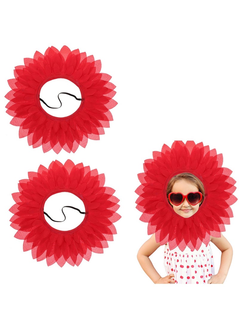 KASTWAVE 2 Pcs Sunflower Headgear Funny Performance Props Flower Costume Headpiece Sunflower Hat for Dance Party Festival Games Kids Teens Women Adults(Red) - Image 1