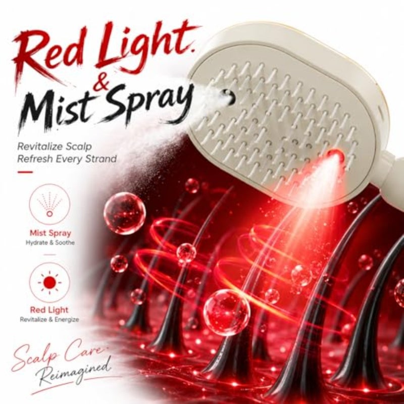 3 In 1 Electric Scalp Massager, Electric Spray Air Cushion Massage Brush, Steam Hair Brush Straightener with Red Light, Suitable for Straight and Curly Hair 1PCS*Purple - Image 2