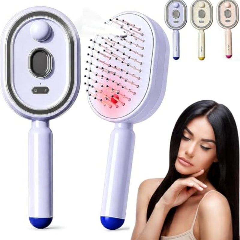3 In 1 Electric Scalp Massager, Electric Spray Air Cushion Massage Brush, Steam Hair Brush Straightener with Red Light, Suitable for Straight and Curly Hair 1PCS*Purple - Image 1