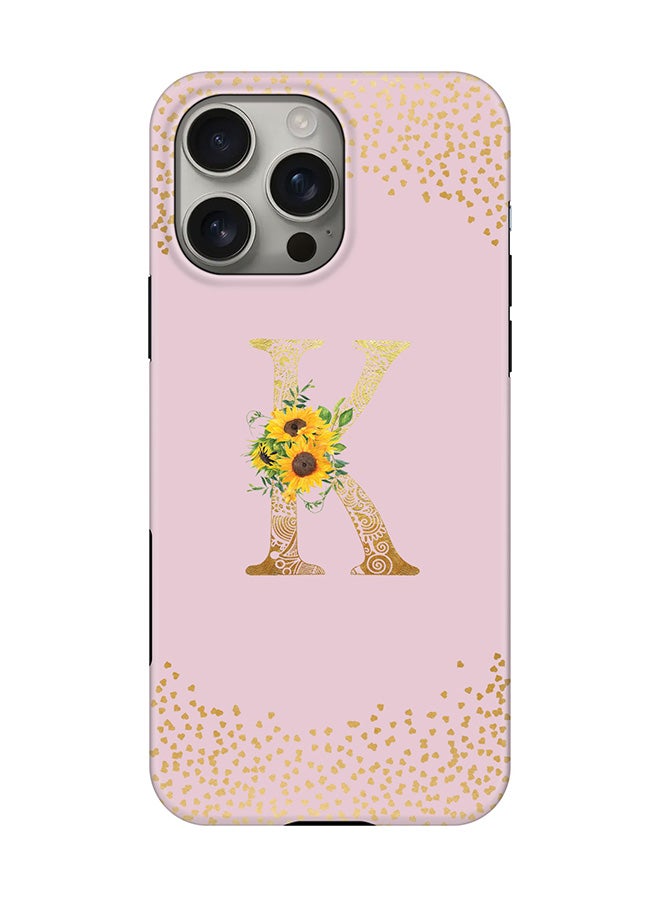 Stylizedd Tough Pro Magnetic Case for iPhone 16 Pro Max, Dual Layer hybrid PC + TPU Mobile Cover Matte - Custom Floral Monogram - K  (Pink ) - Image 1