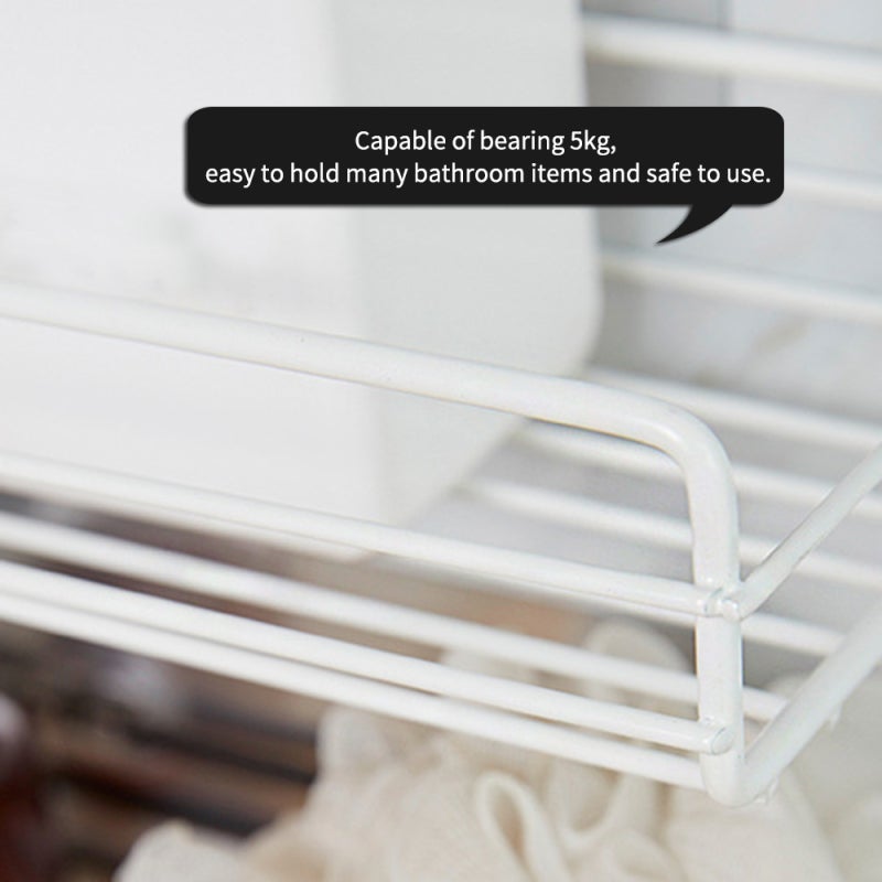 Metal Wire Wall Shelf: Black, 5kg Bearing Capacity, Anti-Rust Wearproof Varnish - No-Drill Adhesive Hook Installation, Minimalist Floating Rack for Bathroom Home Interior Decor - Image 2