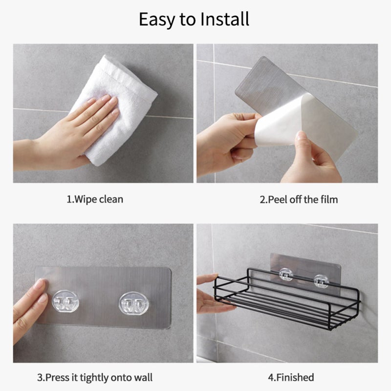 Metal Wire Wall Shelf: Black, 5kg Bearing Capacity, Anti-Rust Wearproof Varnish - No-Drill Adhesive Hook Installation, Minimalist Floating Rack for Bathroom Home Interior Decor - Image 3