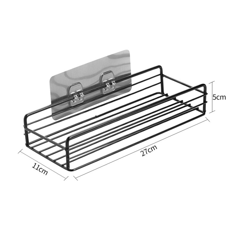 Metal Wire Wall Shelf: Black, 5kg Bearing Capacity, Anti-Rust Wearproof Varnish - No-Drill Adhesive Hook Installation, Minimalist Floating Rack for Bathroom Home Interior Decor - Image 5