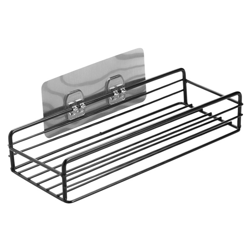Metal Wire Wall Shelf: Black, 5kg Bearing Capacity, Anti-Rust Wearproof Varnish - No-Drill Adhesive Hook Installation, Minimalist Floating Rack for Bathroom Home Interior Decor - Image 1