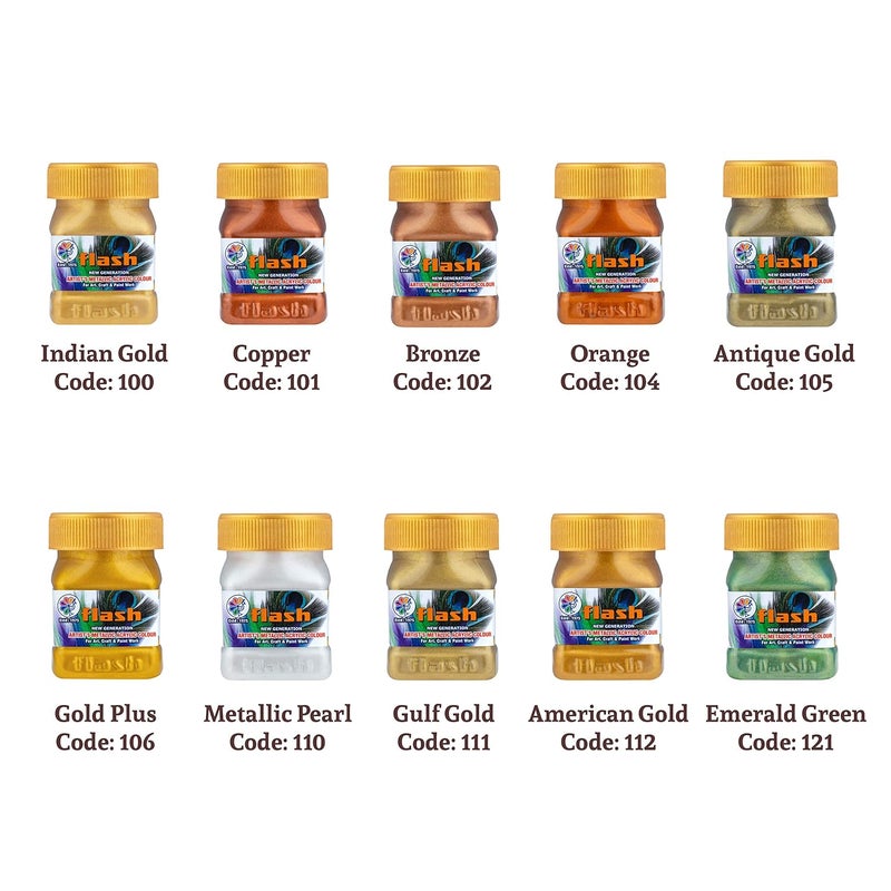 Flash Flash Premium Solid Metallic Acrylic Colour Set | 12 Metallic Painting Color Set | 50 ml, 1.7 fl oz Each | High Pigment Strength | Non Fading | Indoor/Outdoor | Non Toxic | Multi-Surface Paint | Pro Artist, Hobby Painters & Kid | Made In India (Premium Metallic-Set of 12 Colors)  - Image 2