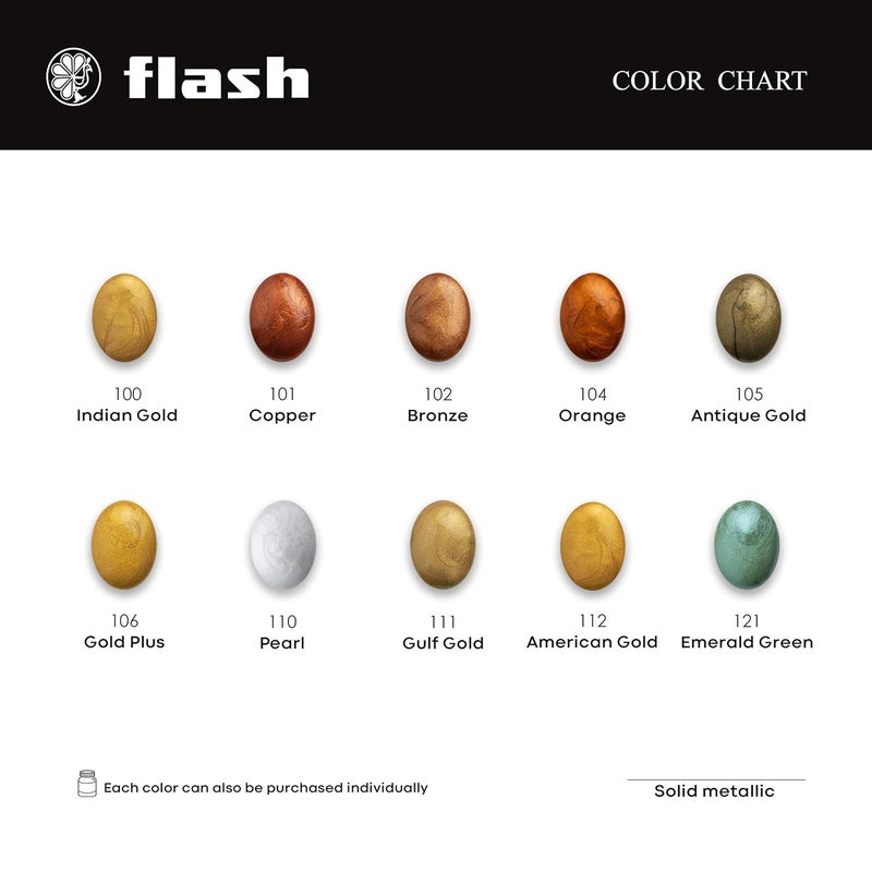 Flash Flash Premium Solid Metallic Acrylic Colour Set | 12 Metallic Painting Color Set | 50 ml, 1.7 fl oz Each | High Pigment Strength | Non Fading | Indoor/Outdoor | Non Toxic | Multi-Surface Paint | Pro Artist, Hobby Painters & Kid | Made In India (Premium Metallic-Set of 12 Colors)  - Image 4