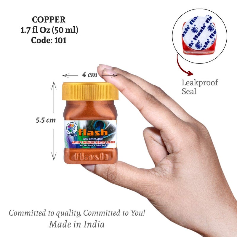 Flash Flash Premium Solid Metallic Acrylic Colour Set | 12 Metallic Painting Color Set | 50 ml, 1.7 fl oz Each | High Pigment Strength | Non Fading | Indoor/Outdoor | Non Toxic | Multi-Surface Paint | Pro Artist, Hobby Painters & Kid | Made In India (Premium Metallic-Set of 12 Colors)  - Image 3