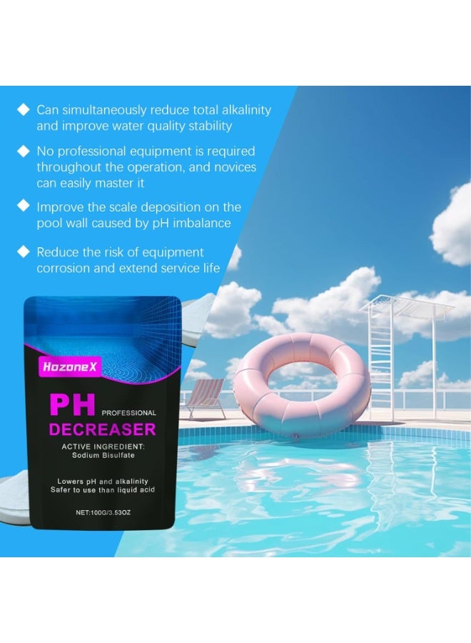 HOZONEX pH Down for Pools 100g -  pH Decreaser u0026 Alkalinity Reducer for Swimming Pools, Fast Dissolving Pool Chemicals, Prevents Scaling u0026 Cloudy Water - Image 2