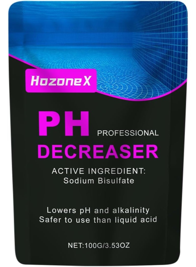 HOZONEX pH Down for Pools 100g -  pH Decreaser u0026 Alkalinity Reducer for Swimming Pools, Fast Dissolving Pool Chemicals, Prevents Scaling u0026 Cloudy Water - Image 1