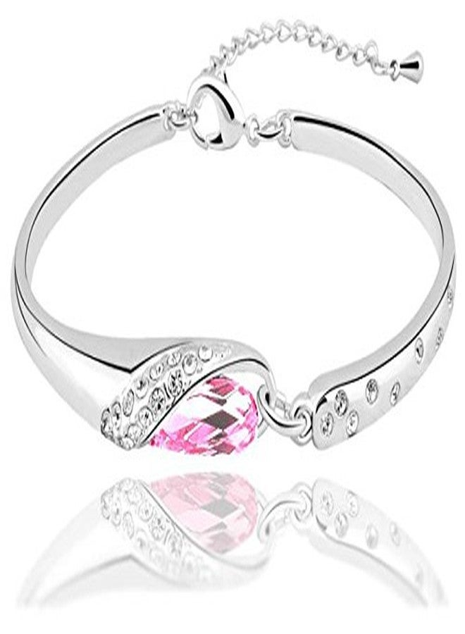 Shining Diva Valentine Gift By Shining Diva Platinum Plated Light Pink Austrian Crystal Charm Bracelets for Girls(vg7428b) - Image 1