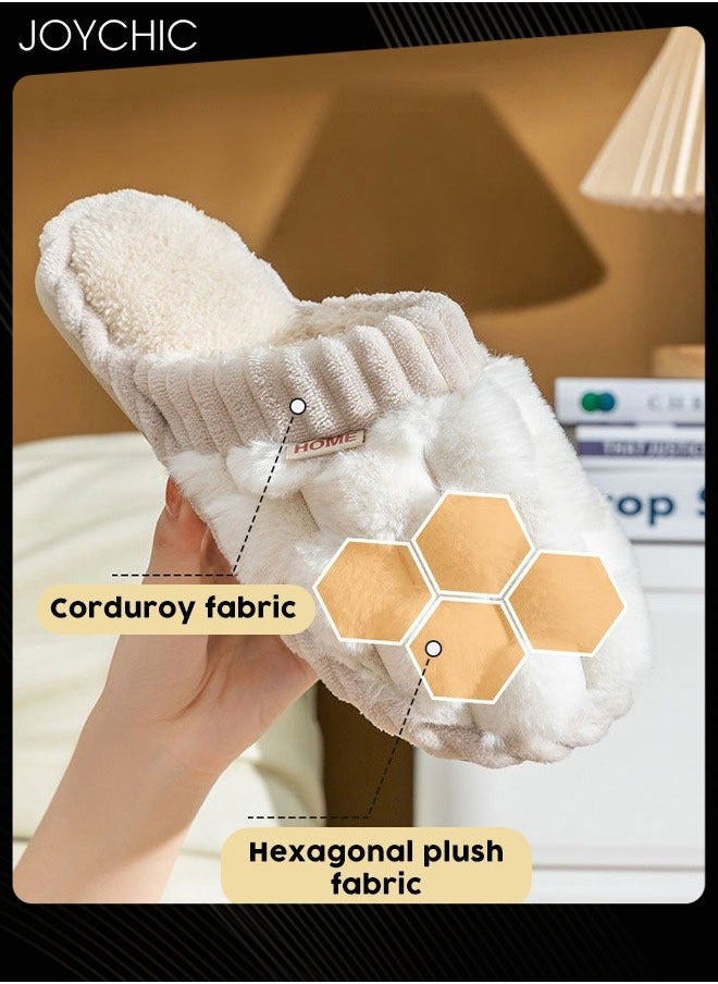 NIBEMINENT - Female Autumn and Winter Home Flat Slippers Cotton Warm Windproof Breathable Anti-slip Bedroom for Women White - Image 1