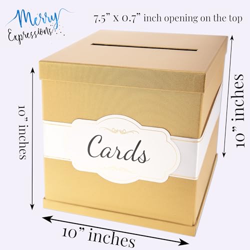 Merry Expressions 10" Gold Card Box, Card Holder For Party, Money Gift Box for Wedding Reception, Graduation, Birthday, Sweet 16 Parties, Bridal & Baby Shower - Large - Wedding Gift Table Decoration - Image 4