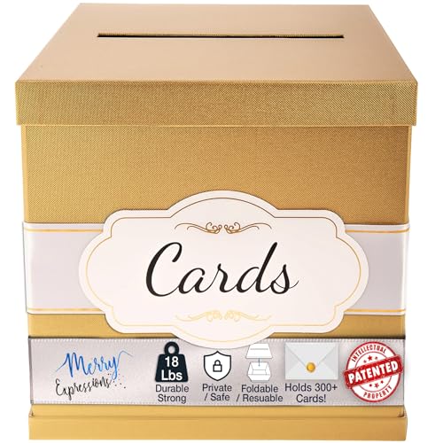 Merry Expressions 10" Gold Card Box, Card Holder For Party, Money Gift Box for Wedding Reception, Graduation, Birthday, Sweet 16 Parties, Bridal & Baby Shower - Large - Wedding Gift Table Decoration - Image 1
