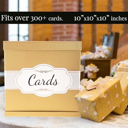 Merry Expressions 10" Gold Card Box, Card Holder For Party, Money Gift Box for Wedding Reception, Graduation, Birthday, Sweet 16 Parties, Bridal & Baby Shower - Large - Wedding Gift Table Decoration - Image 3