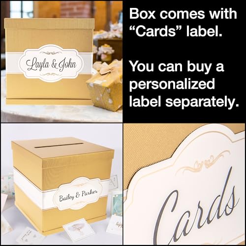 Merry Expressions 10" Gold Card Box, Card Holder For Party, Money Gift Box for Wedding Reception, Graduation, Birthday, Sweet 16 Parties, Bridal & Baby Shower - Large - Wedding Gift Table Decoration - Image 2