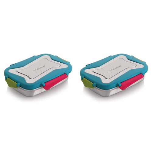 STEELLOCK Smart Stainless Steel Tiffin Lunch Box for Kids and Adults | Airtight & Leakproof | Rectangle Tiffin Box for School & Office with Steel Lid | Romeo 550ml - 2pc - Image 1