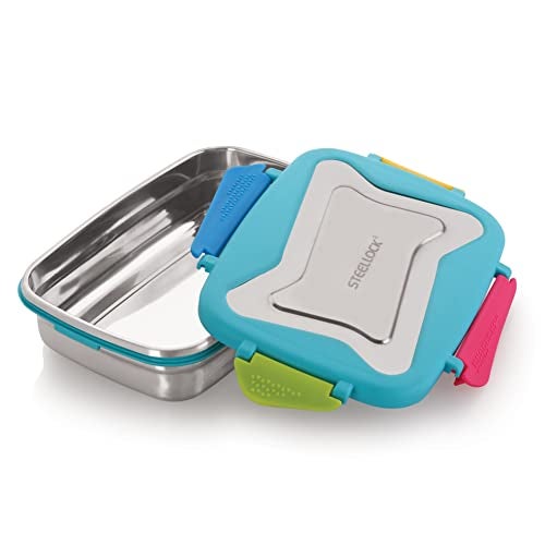 STEELLOCK Smart Stainless Steel Tiffin Lunch Box for Kids and Adults | Airtight & Leakproof | Rectangle Tiffin Box for School & Office with Steel Lid | Romeo 550ml - 2pc - Image 4
