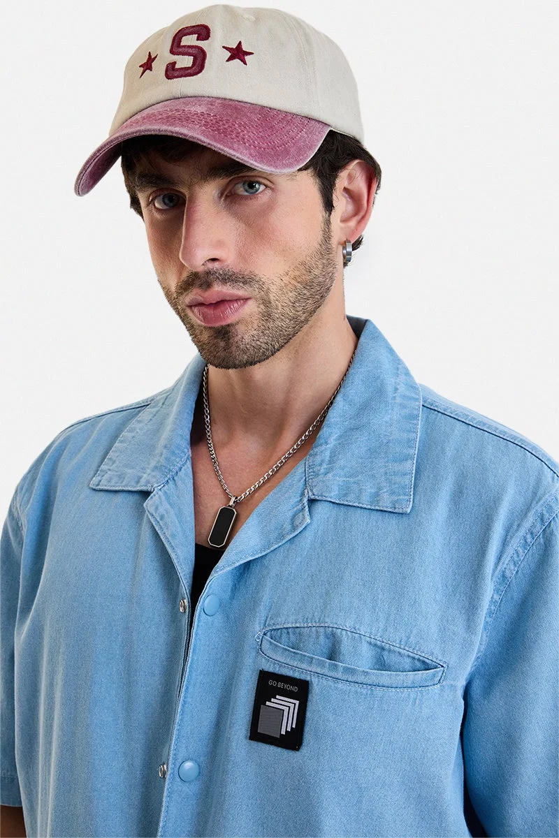 SNITCH Light Blue Solid Half Sleeve Oversized Shirt