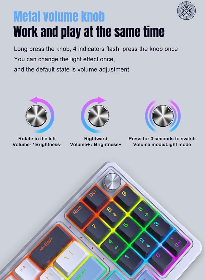 Gaming Mechanical Keyboard 78 Keys three-color keycaps  with Ergonomic Design and Waterproof，All Keys Without Conflict and Removable USB Wired Gaming Keyboard,High-performance keyboard for Gamers and Office use with Metal volume knob