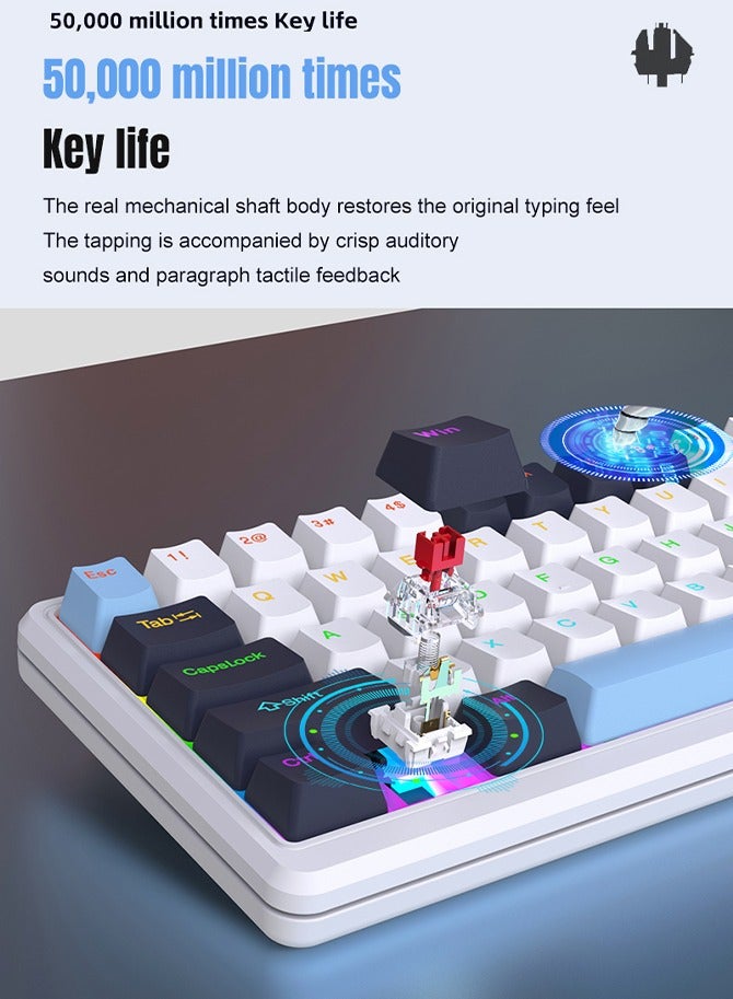 Gaming Mechanical Keyboard 78 Keys three-color keycaps  with Ergonomic Design and Waterproof，All Keys Without Conflict and Removable USB Wired Gaming Keyboard,High-performance keyboard for Gamers and Office use with Metal volume knob