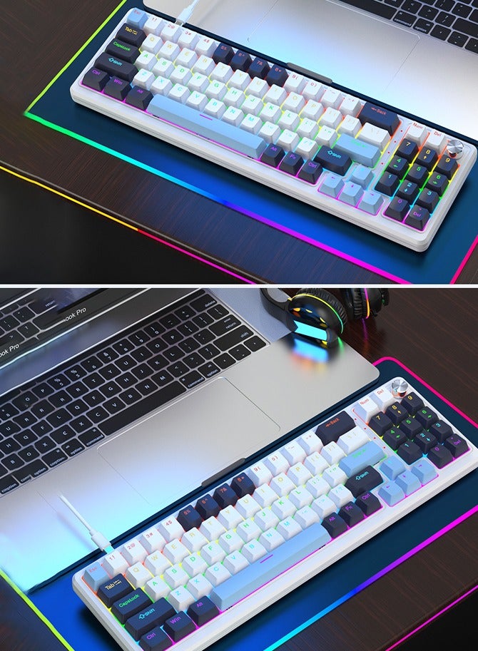 Gaming Mechanical Keyboard 78 Keys three-color keycaps  with Ergonomic Design and Waterproof，All Keys Without Conflict and Removable USB Wired Gaming Keyboard,High-performance keyboard for Gamers and Office use with Metal volume knob